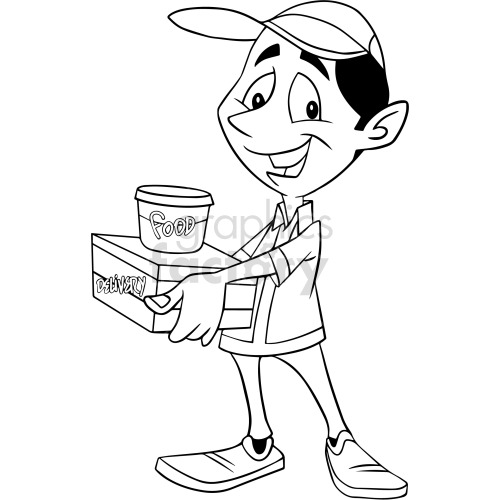 black and white cartoon food delivery
