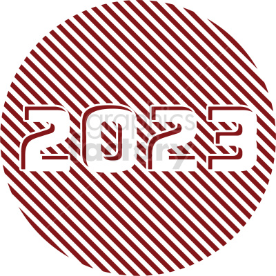 Clipart image of the text '2023' with a red and white striped circular background.