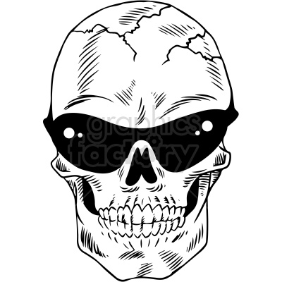 A black and white clipart image of a skull wearing sunglasses.