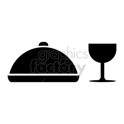 Clipart image depicting a dinner setting with a cloche (food dome) and wine glass.