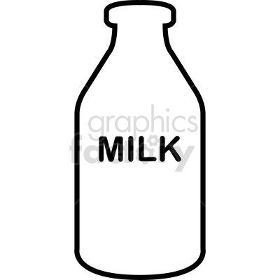 A black and white clipart image of a milk bottle with the word 'MILK' written on it.