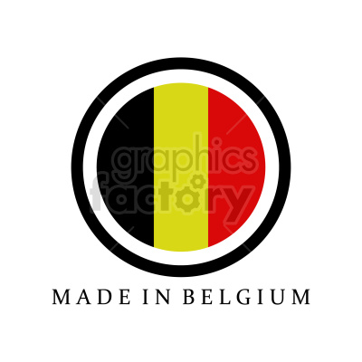 A circular badge with the colors of the Belgian flag (black, yellow, and red) and the text 'Made in Belgium' below it.