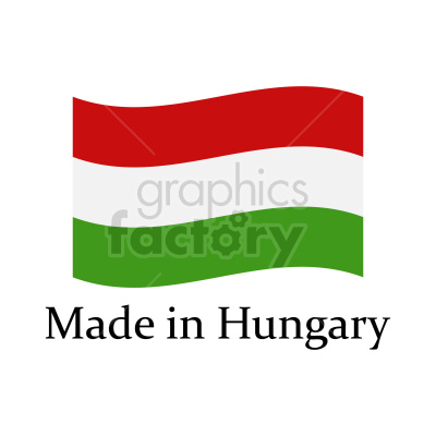 This is a clipart image of the Hungarian flag, with red, white, and green horizontal stripes. Below the flag, the text 'Made in Hungary' is displayed.