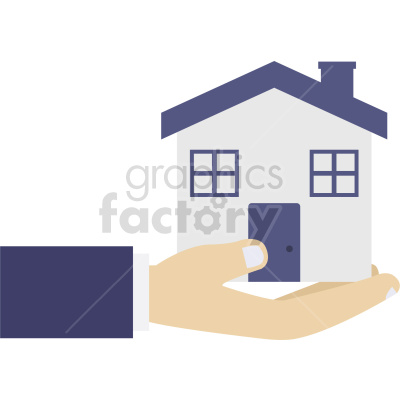 Clipart image of a hand holding a house, symbolizing real estate or home ownership.