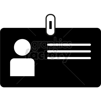 This clipart image depicts a black and white identification badge. The ID card features a silhouette of a person on the left side and blank lines representing text on the right side, along with a clip at the top for attaching it.