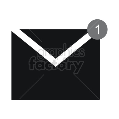 A clipart image of a black envelope with a notification icon displaying the number 1.