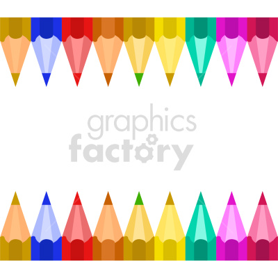 Clipart image featuring a border of colorful pencil tips at the top and bottom, creating an empty white space in the center.