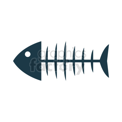 A minimalist clipart of a fish skeleton, featuring the head, spine, and rib bones.