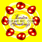 Animated Easter greetings with red eggs going around in a circle