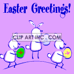 Animated hopping Easter card with rabbits holding eggs