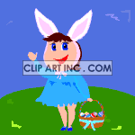 Animated girl waving with Easter basket