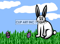 Animated Happy Easter with growing tulips and white bunny