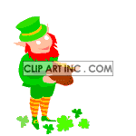 Animated leprechaun with red beard and pot of gold