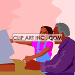 Animated african american grandaughter and grandgfather playing on the computer