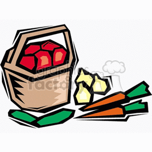 Mixed Fresh Vegitables Tomatoes in Brown Handled Basket