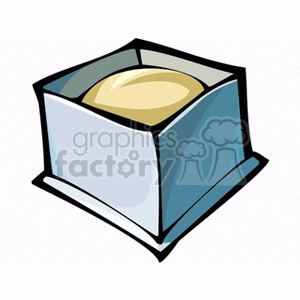 This image depicts a stylized illustration of a golden bundt cake housed within a clear, silver-edged box. The bundt cake appears to be the focal point of the image, with the transparent box providing a clear view of the cake.