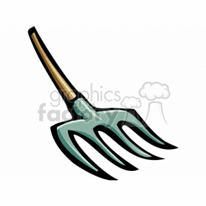 The image is a simple illustration of a pitchfork, which is a tool commonly used for moving hay or straw on a farm and associated with agriculture.