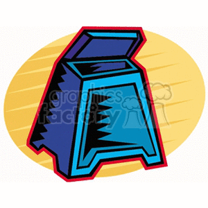   The clipart image shows a cartoon-style blue garbage or trash can. It appears to be open at the top, suggesting it