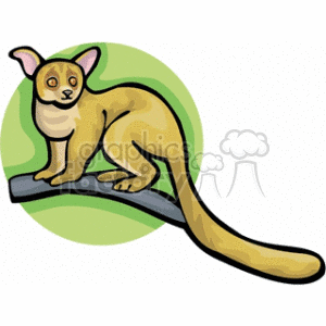 The clipart image depicts a stylized animal that closely resembles a chinchilla with prominent ears, sitting perched on a branch. Its fur is shaded in tones of yellow and brown, with visible highlights and shadows giving the image depth and texture.