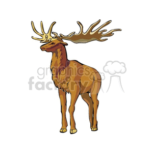 The clipart image depicts a stylized brown deer with large, branching antlers, standing in an upright position.