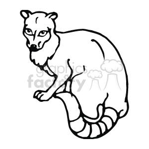 The line art drawing shows a lemur, which is an animal that belongs to the primate family. The lemur is depicted sitting with its legs folded underneath it, and its tail out the front
