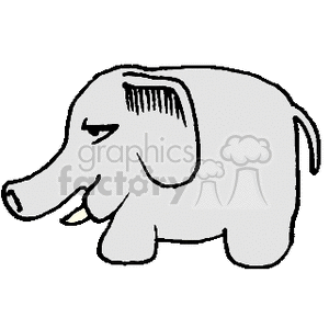 The image is a simple black and white clipart illustration of an elephant. The elephant appears to be stylized with minimal detail, emphasizing its large ears, trunk, and body.