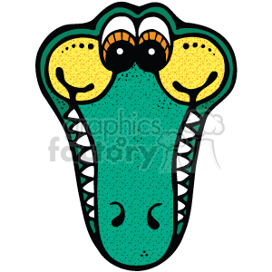 The clipart image shows a cartoonish, green-headed alligator or crocodile with a silly and smiling expression. The reptile is shown in a country-style setting, and its teeth are visible in the image.
