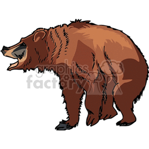 The image displays a full-body illustration of a bear. It seems to be a brown or grizzly bear, as suggested by its physical characteristics. The bear is standing on all four paws, and its mouth is open as if it is roaring or growling.