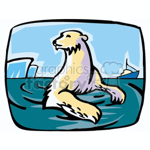 The clipart image features a stylized representation of a polar bear swimming in water with an iceberg in the background, which hints at an arctic setting.