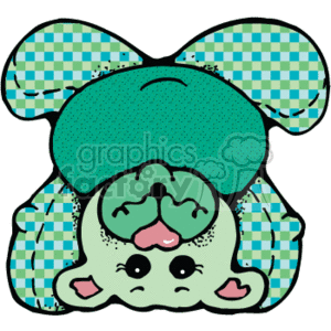The clipart image shows a green stuffed bear in a country style doing a handstand. The bear has a cute cartoon design and a happy expression on its face. The image is of a toy or stuffed animal and would be suitable for use in designs related to toys, children, or animals.