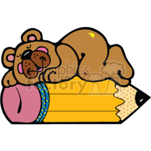 A cartoon of a bear lying on a pencil