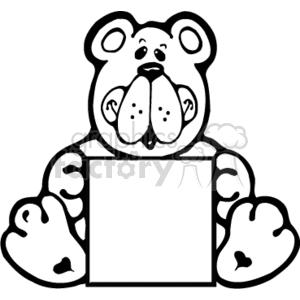 The clipart image shows a black and white line art of a cute, country-style teddy bear holding a block.