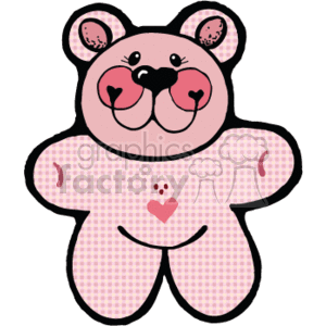 A pink teddy bear with a heart nose