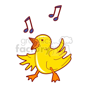 Clipart image of a yellow bird singing with musical notes around it.