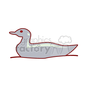 Clipart image of a simple gray duck with red outlines and a red eye.