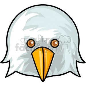 A clipart image of an eagle's head depicted in a cartoonish style. The eagle has a white head with a sharp yellow beak and brown eyes.