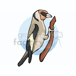 Clipart image of a bird perched on a branch with a blue circular background.