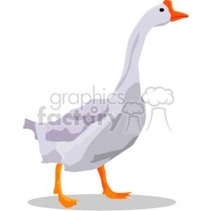 Clipart image of a goose standing on the ground. The goose has an orange beak and legs, with a white and gray body.