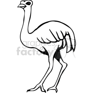 A black and white clipart image of an ostrich with simple, bold lines.
