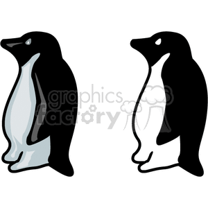 This clipart image features two penguins standing side by side. Both penguins have black and white bodies with simple, cartoonish details.