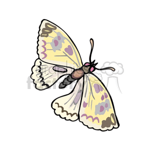 The clipart image features a cartoon butterfly with patterned wings in shades of yellow and purple. 