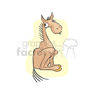 The clipart image features a cartoonish horse sitting down. The horse has a simplified and exaggerated design with a whimsical expression.