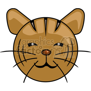 The clipart image depicts a stylized, cartoon-like representation of a tiger's face. The tiger has prominent features such as pointed ears, characteristic stripes, whiskers, a small nose, and friendly eyes.