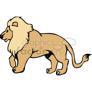 This clipart image depicts a simplified illustration of a male lion with a prominent mane, which is characteristic of male lions. The lion is shown in profile, with a typical golden brown color and a darker tuft at the end of its tail.