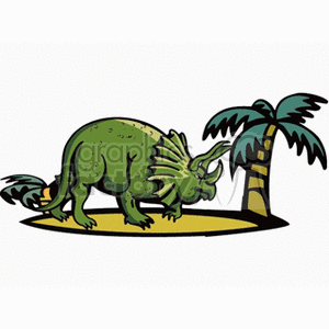 Green Triceratops and Palm Tree - Prehistoric Dinosaur