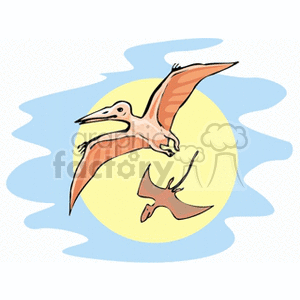 The clipart image features two pterosaurs, which are flying reptiles often mistakenly called dinosaurs, soaring in the sky. The background suggests a sunny day with some clouds.