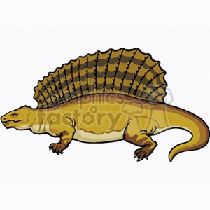 The clipart image features a stylized representation of a dinosaur. It appears to be a Dimetrodon, characterized by its prominent sail-like structure on its back, which is not actually a dinosaur but often associated with them. It has a long tail, four legs, and a reptilian body.