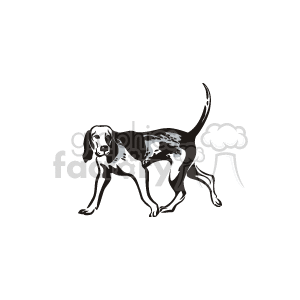 The clipart image shows a dog. The dog is in a walking position and is drawn in a black and white outline style often used for simple illustrations or icons.