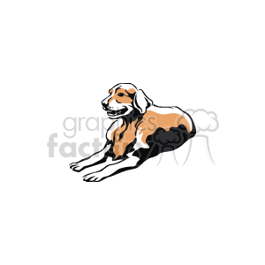   The clipart image features a dog lying down. The dog is illustrated in a stylized manner with black outlines and patches of color, likely representing the dog