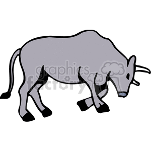 The image is a simple clipart graphic of a bull or cow, depicted in grayscale. The animal is shown in profile with its head down, as if it is grazing.